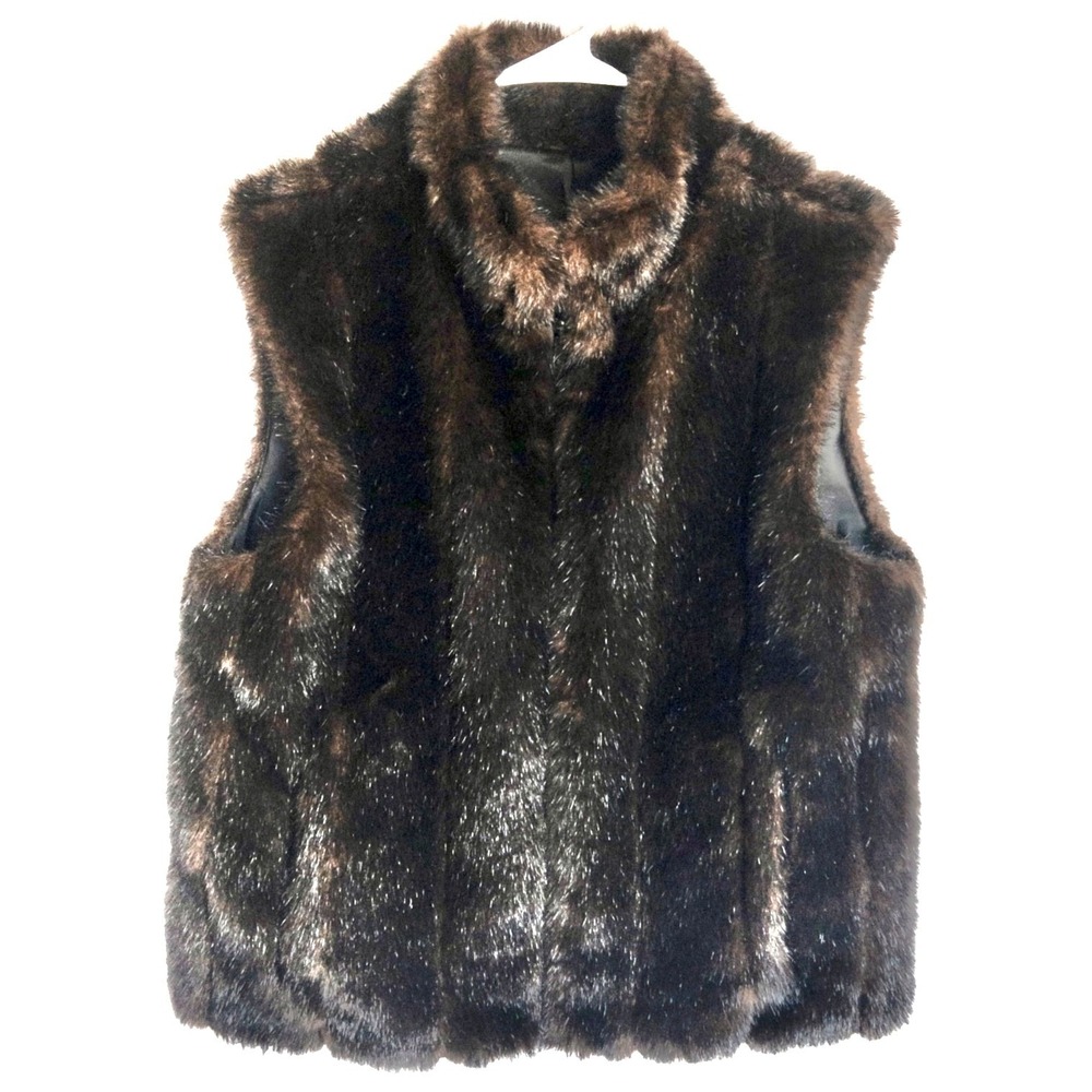 Giacca Faux Fur Reversible Vest Womens M Mock Neck Pockets Full Zip Mob Wife